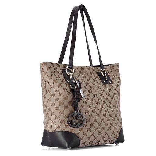 1:1 Gucci 247237 Gucci Charm Medium Tote Bags-Coffee Fabric - Click Image to Close
